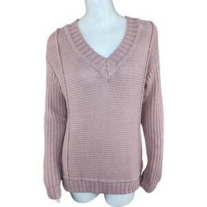 Encore by Idina Menzel‎ Mixed Stitch V-Neck Sweater Dusty Pink X-Small Open Knit